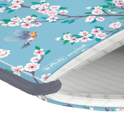 Caiet My.book Flex A5, 40 file, patratele, Ladylike Birds, elastic gri Herlitz